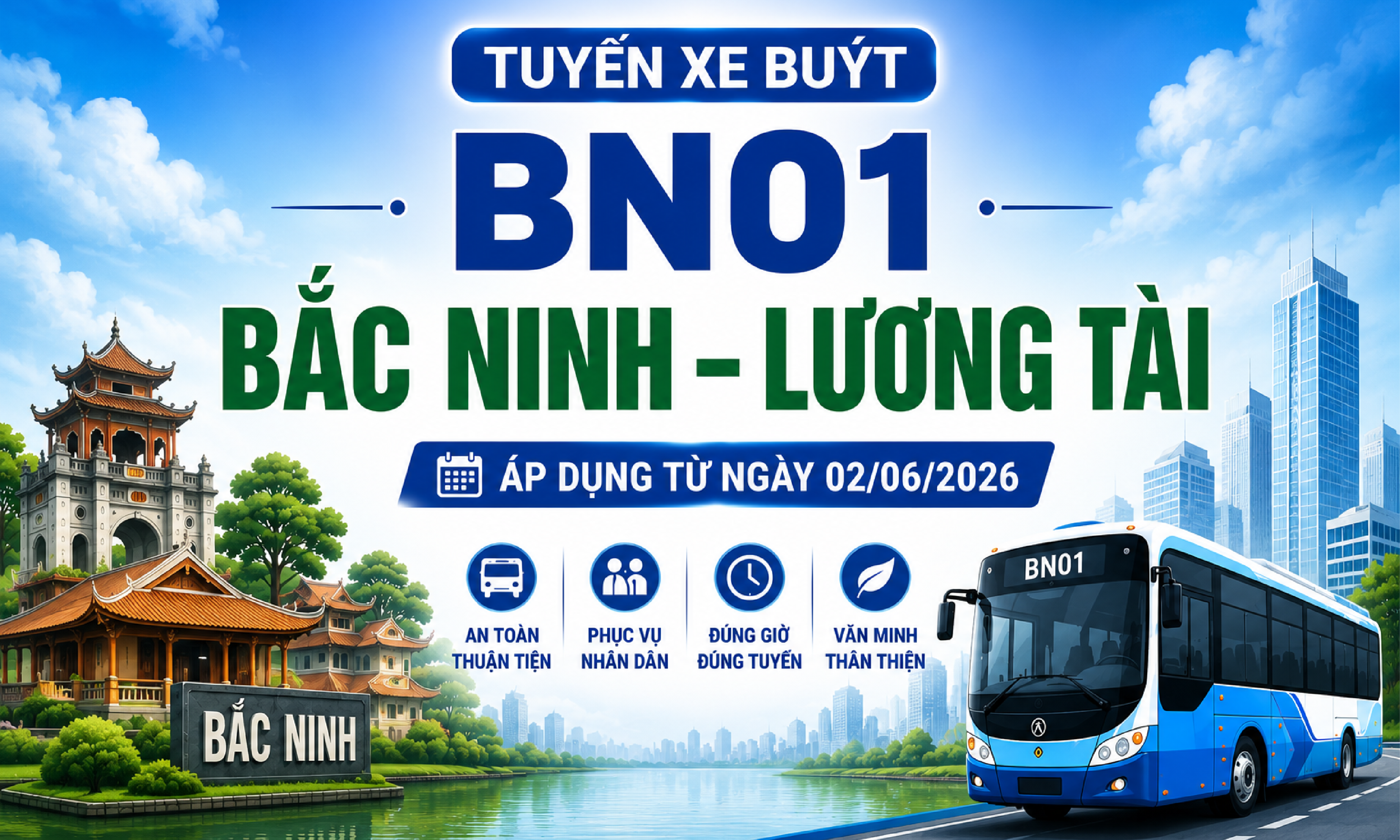 Tuyến xe buýt BN01 Link Vào Mb66 Bản Cao Cấp Mocbai DK Nhận 66K - Lương Tài áp dụng lộ trình mới từ ngày 2/6/2026
